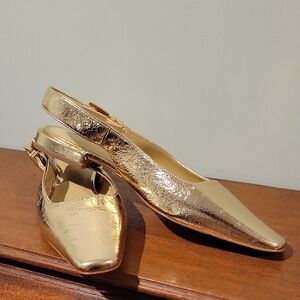 Michael Kors Metallic Gold Slingback Pointed Square Tip Flats